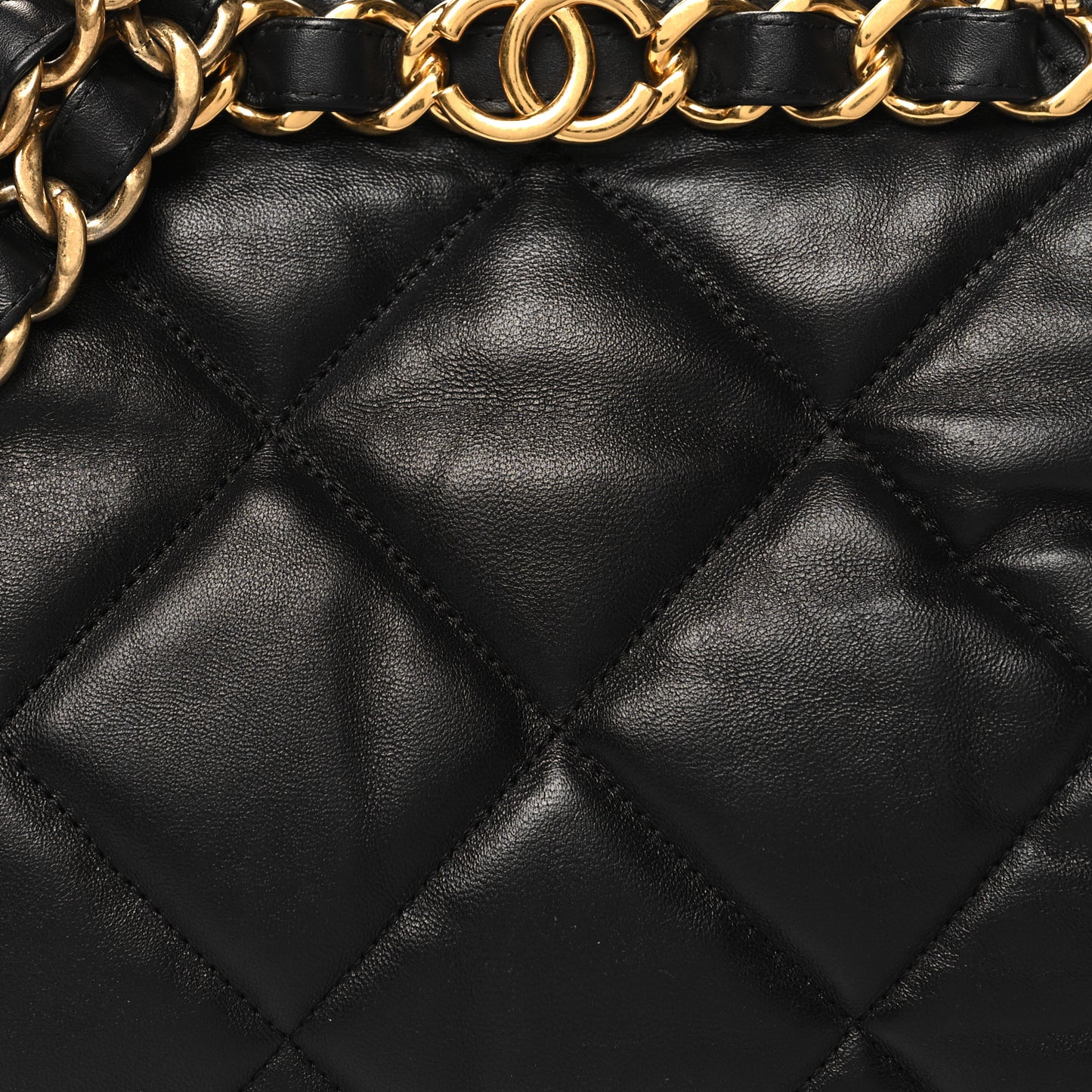 Lambskin Quilted Small Shopping Bag Black
