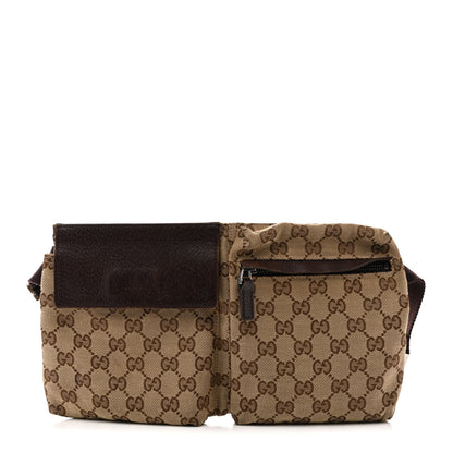 Gucci GG Monogram Double Pocket Belt Bag Dark Brown 1 of 9