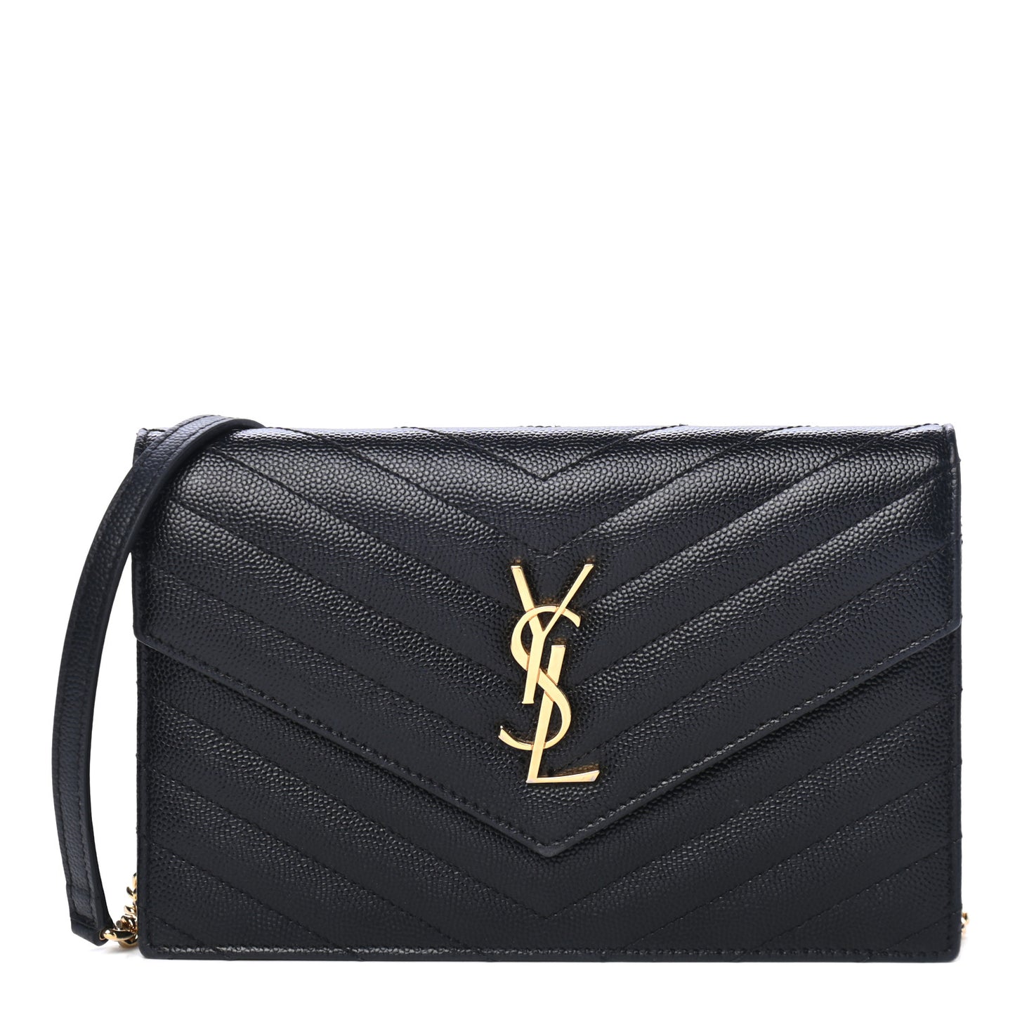 Grain De Poudre Matelasse Chevron Monogram Envelope Chain Wallet Black