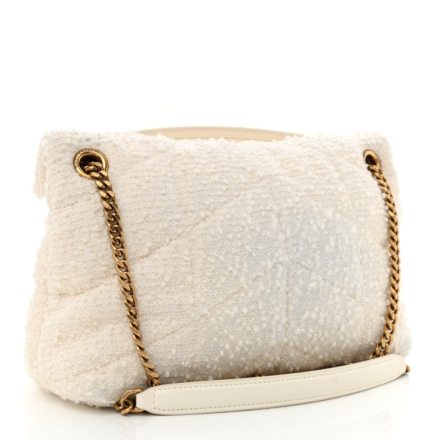 Boucle Tweed Quilted Small Loulou Puffer Monogram Chain Satchel Crema Soft