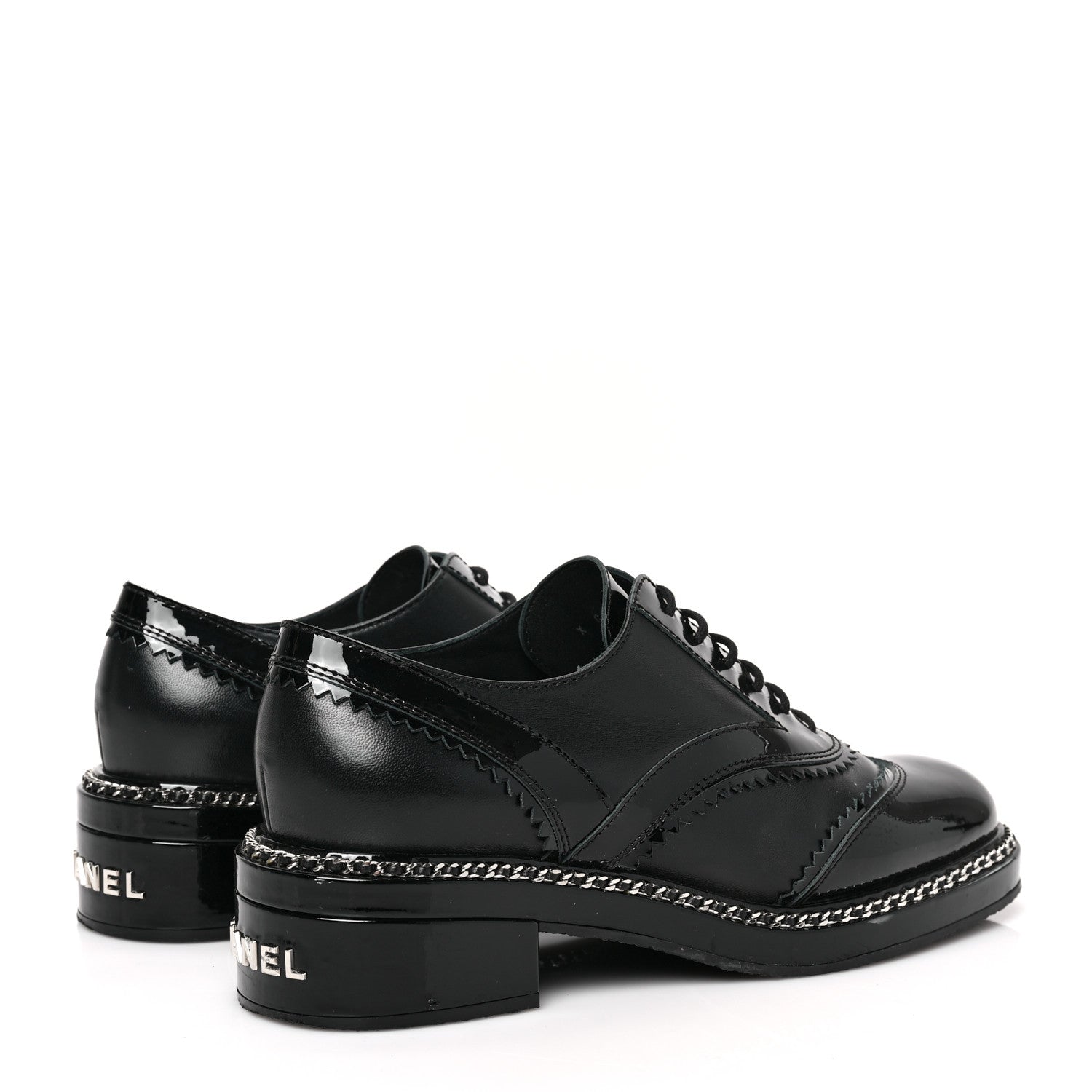 Chanel Lambskin Patent Calfskin CC Brogue Lace Up Oxfords 39.5 Black 4 of 8
