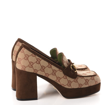 Gucci GG Monogram Suede Houdan Mid Heel Platform Loafers 37 Beige Ruggine Maroon 4 of 10