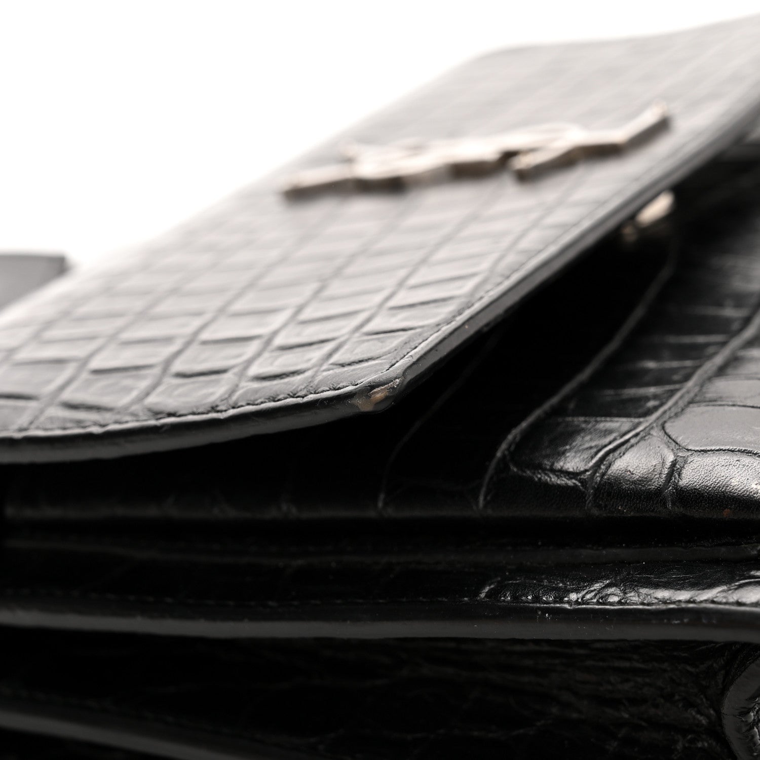 Saint Laurent Calfskin Crocodile Embossed Medium Monogram Sunset Black 11 of 19