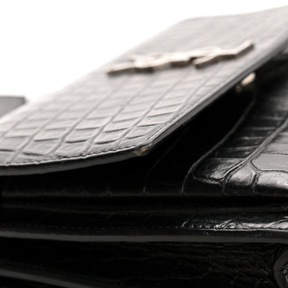 Saint Laurent Calfskin Crocodile Embossed Medium Monogram Sunset Black 11 of 19