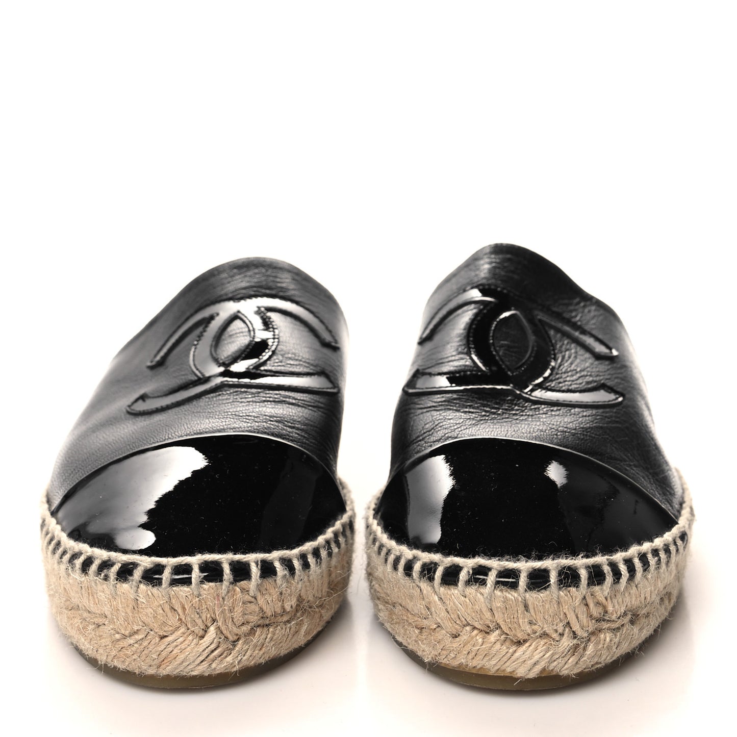 Goatskin Patent CC Espadrille Mules 40 Black