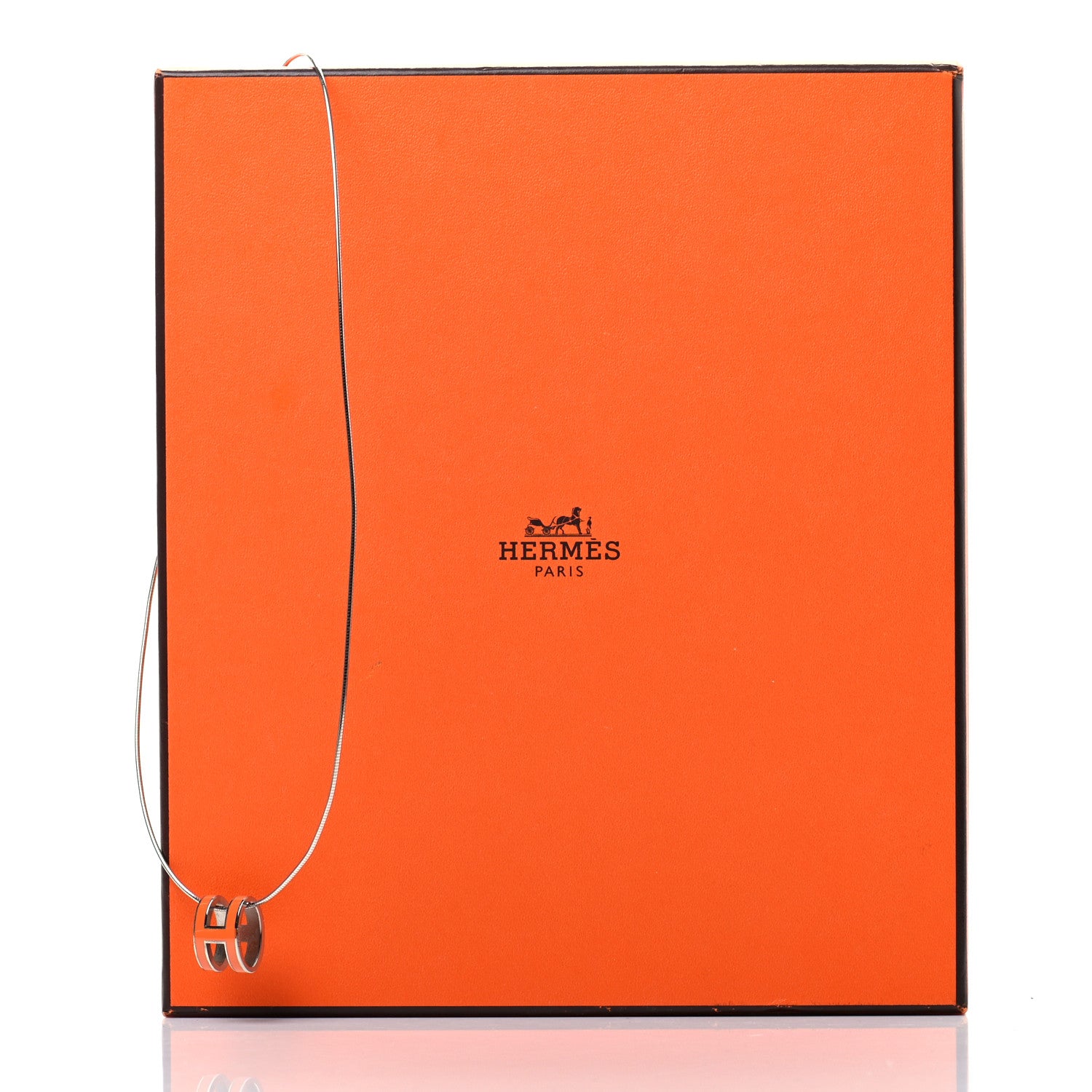 Hermes Lacquered Palladium Pop H Pendant Necklace Orange 5 of 5