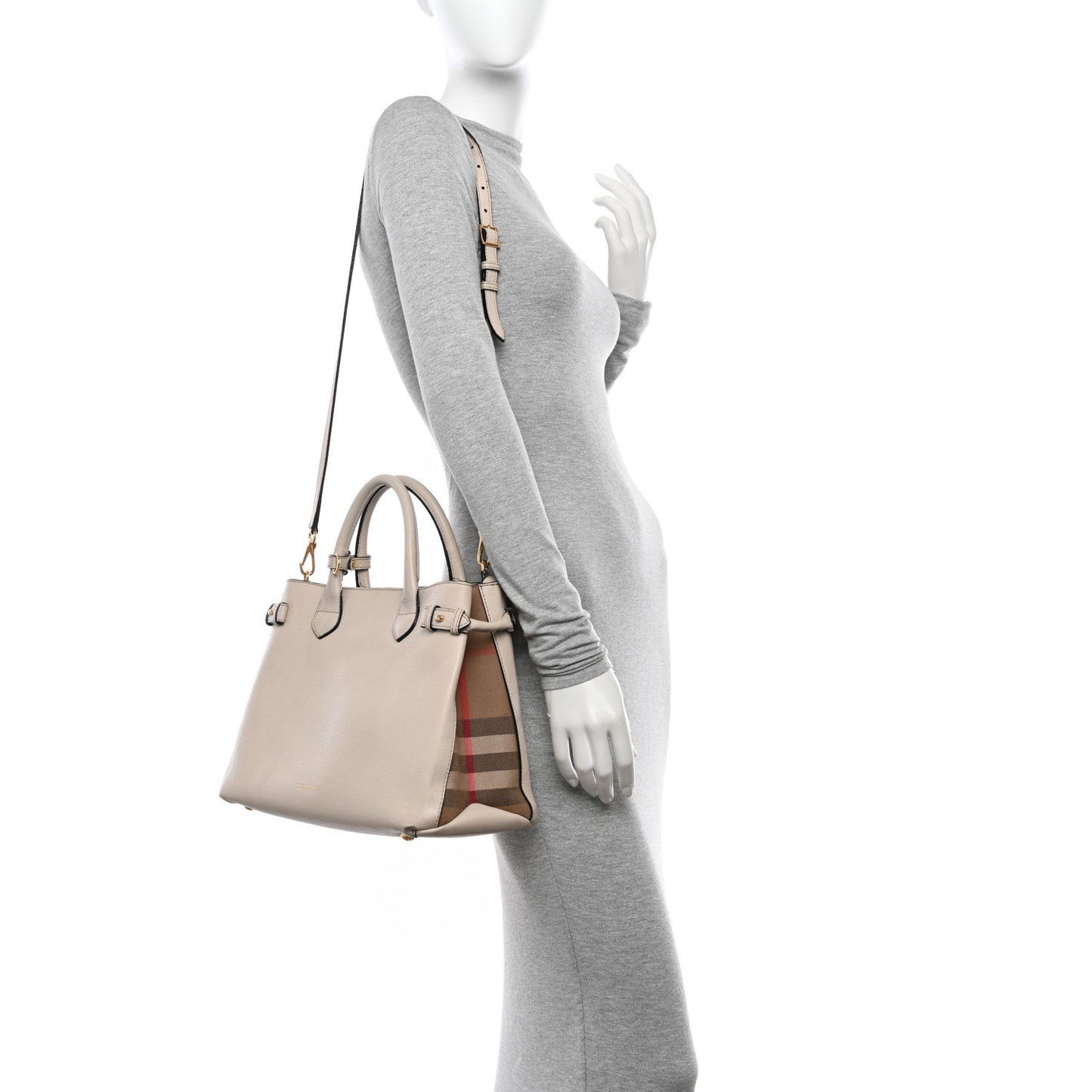 Derby Calfskin House Check Medium Banner Tote Limestone