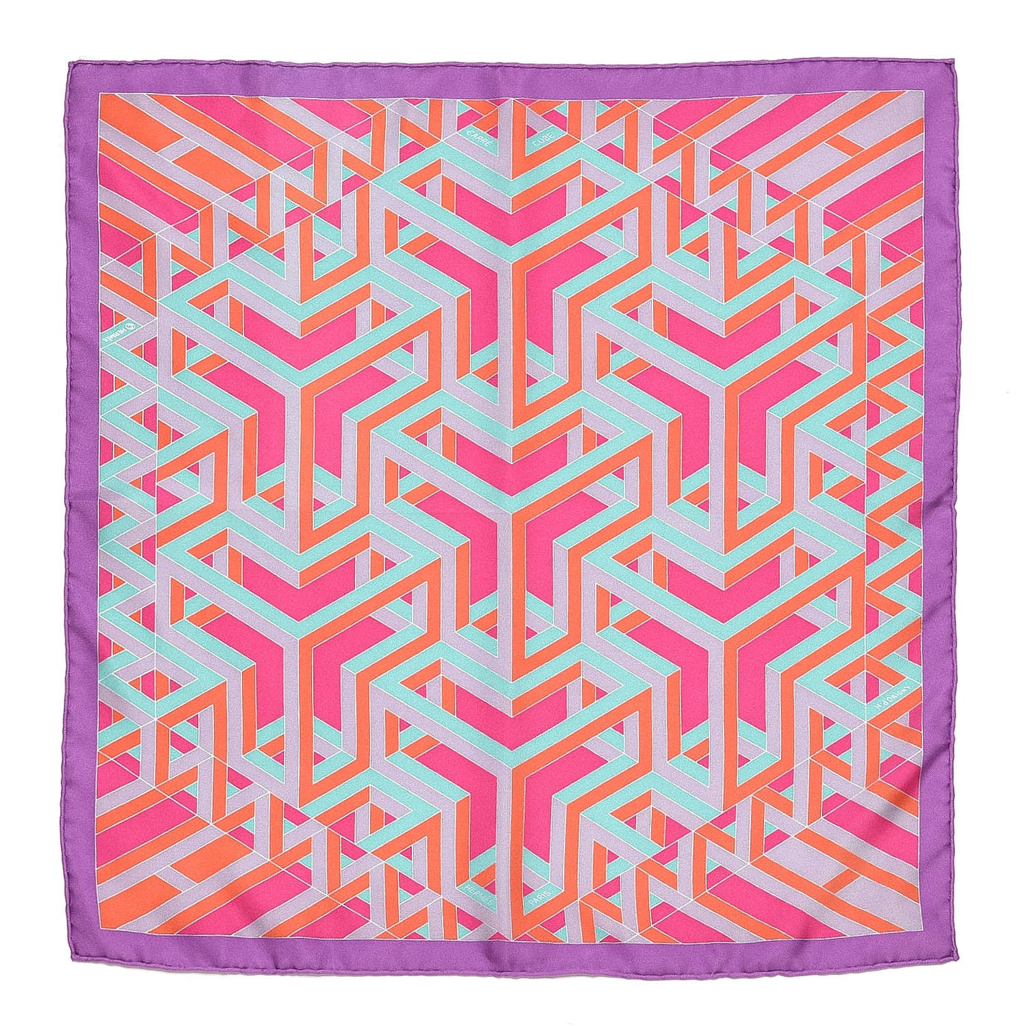 Silk Carre Cube Pocket Square Violet Vermillon Vert