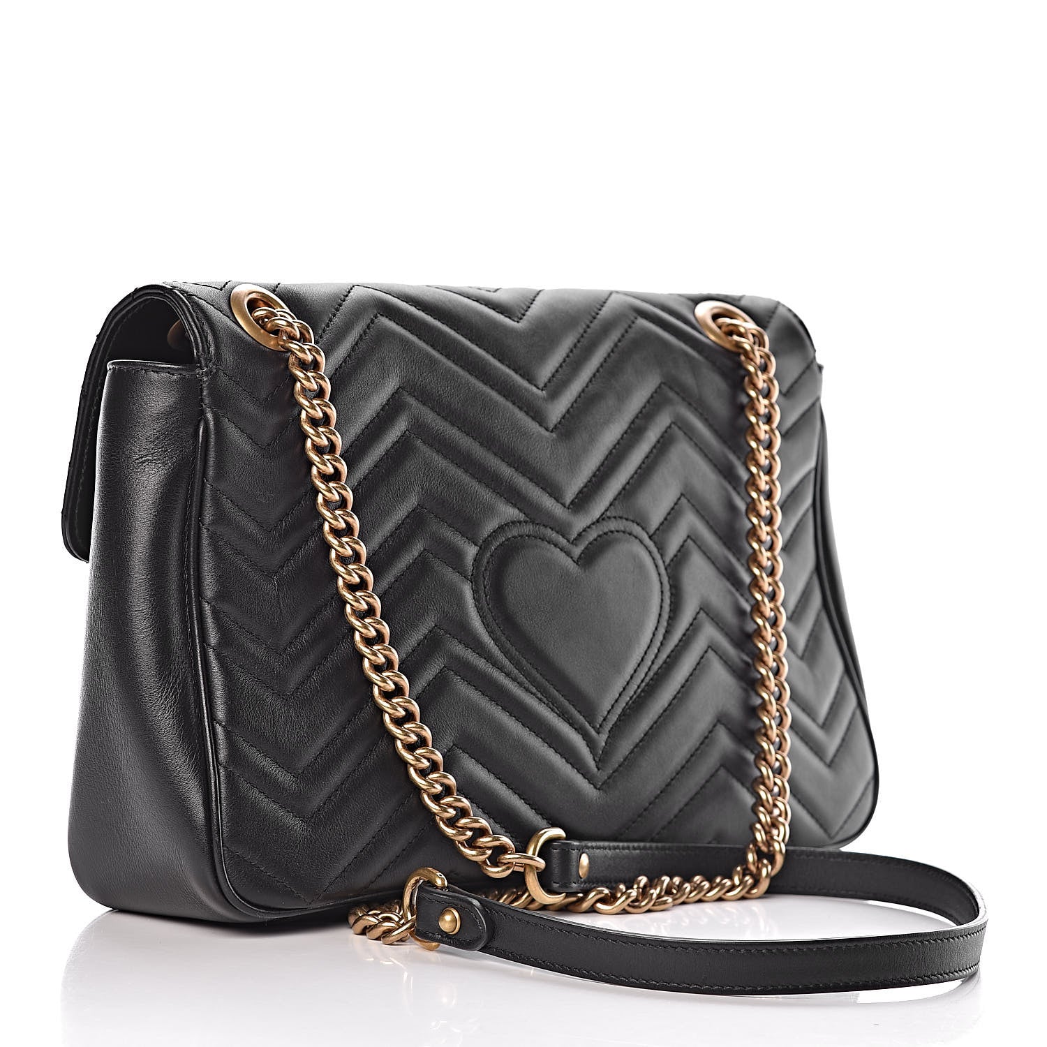 Gucci Calfskin Matelasse Medium GG Marmont Shoulder Bag Black 3 of 10