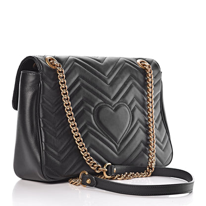 Gucci Calfskin Matelasse Medium GG Marmont Shoulder Bag Black 3 of 10