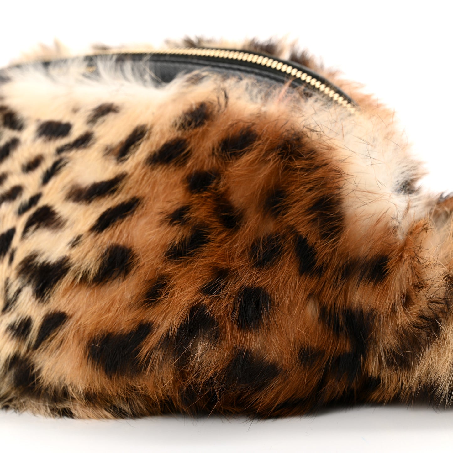 Rabbit Fur Leopard Print Belt Bag Beige