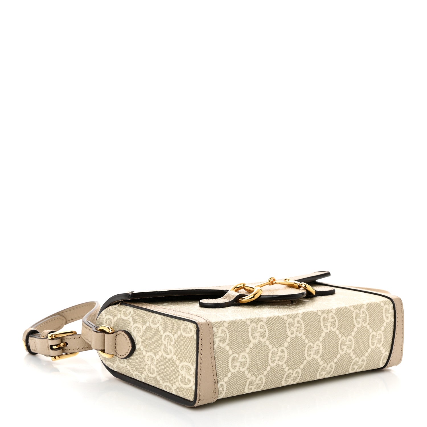 Gucci GG Supreme Monogram Textured Dollar Calfskin Mini Horsebit 1955 Shoulder Bag Beige Mystic White Oatmeal 4 of 11