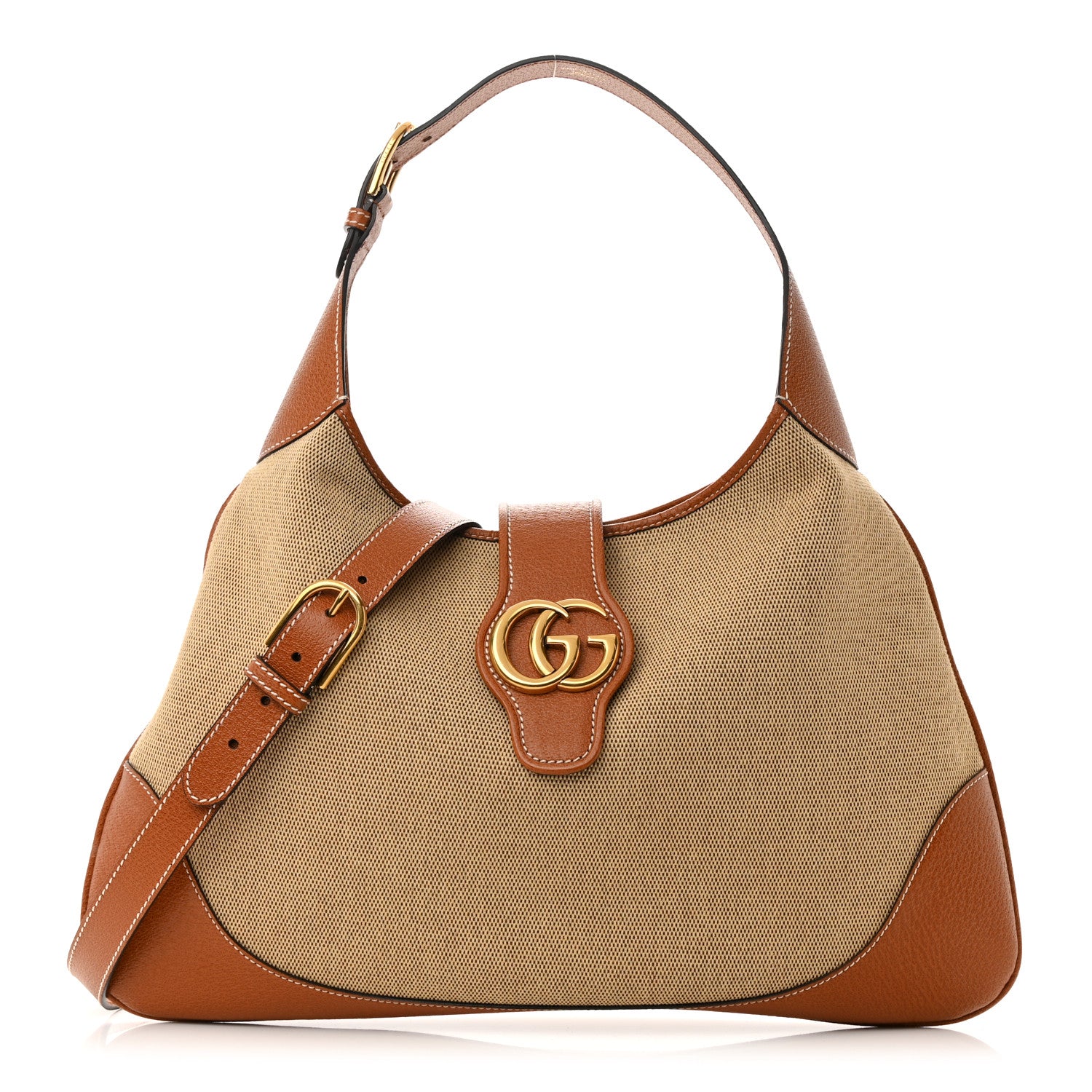 Gucci Canvas Textured Dollar Calfskin Large Aphrodite Shoulder Bag Beige Tan 1 of 12