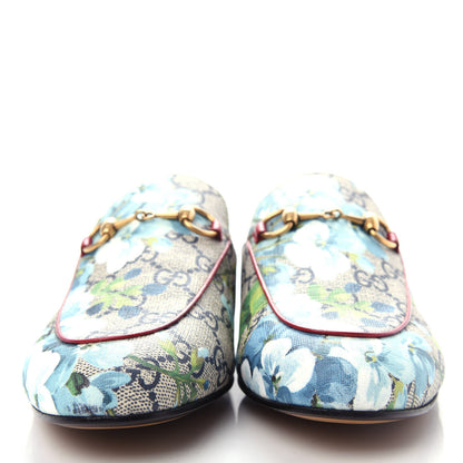 Gucci GG Supreme Monogram Blooms Womens Princetown Slippers 36.5 Beige Blue Navy Hibiscus Red 2 of 11