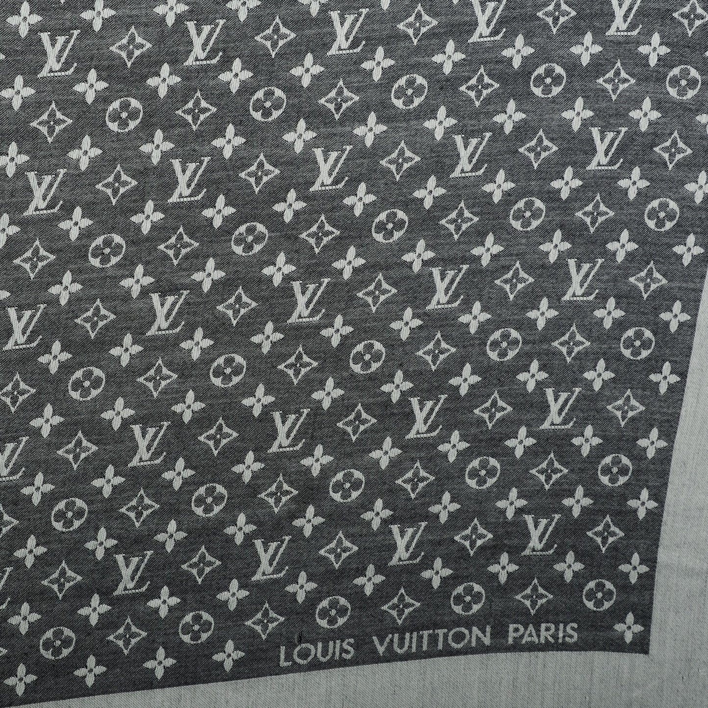 Wool Silk Monogram Denim Shawl Black