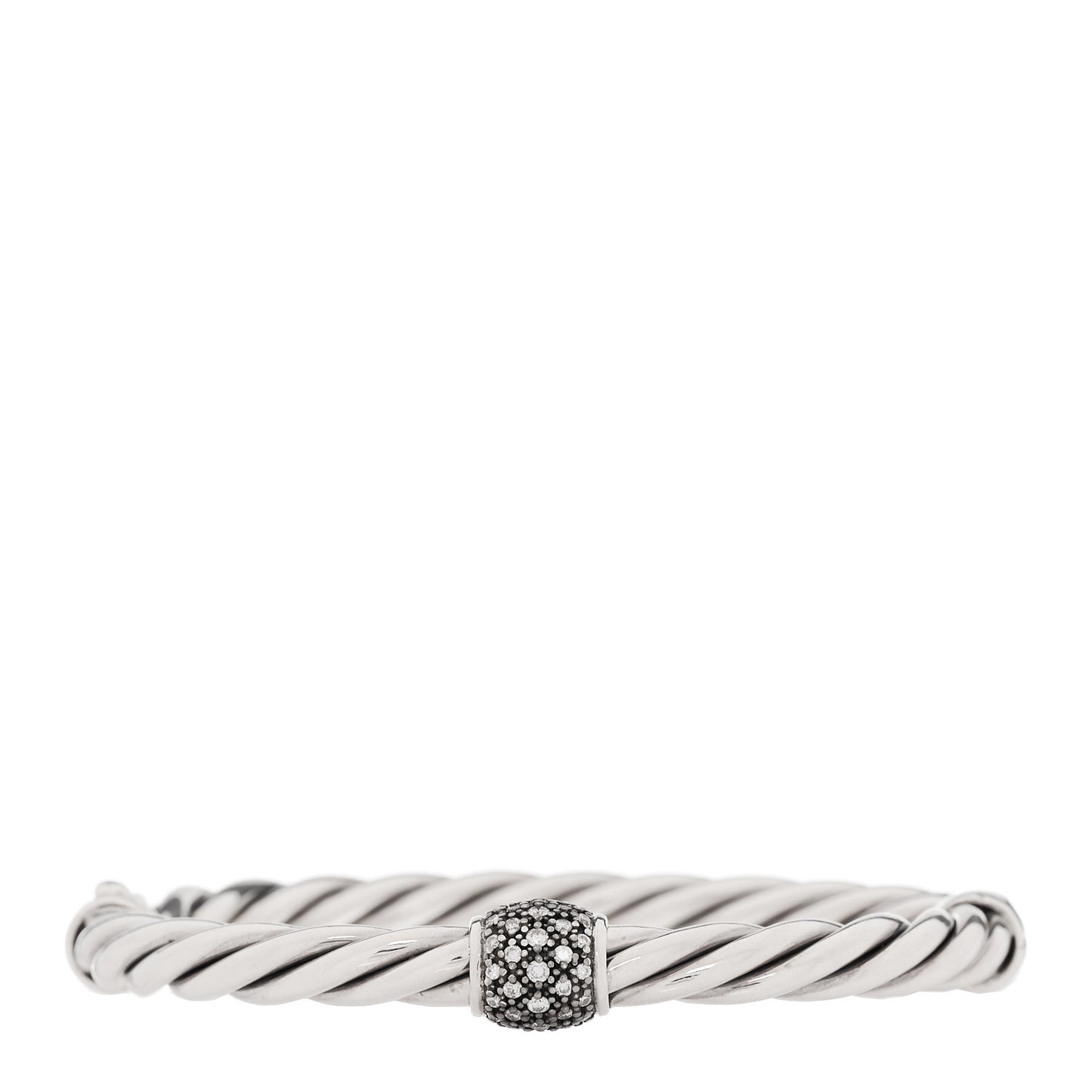 Sterling Silver Diamond 6mm Metro Cable Station Bangle Bracelet