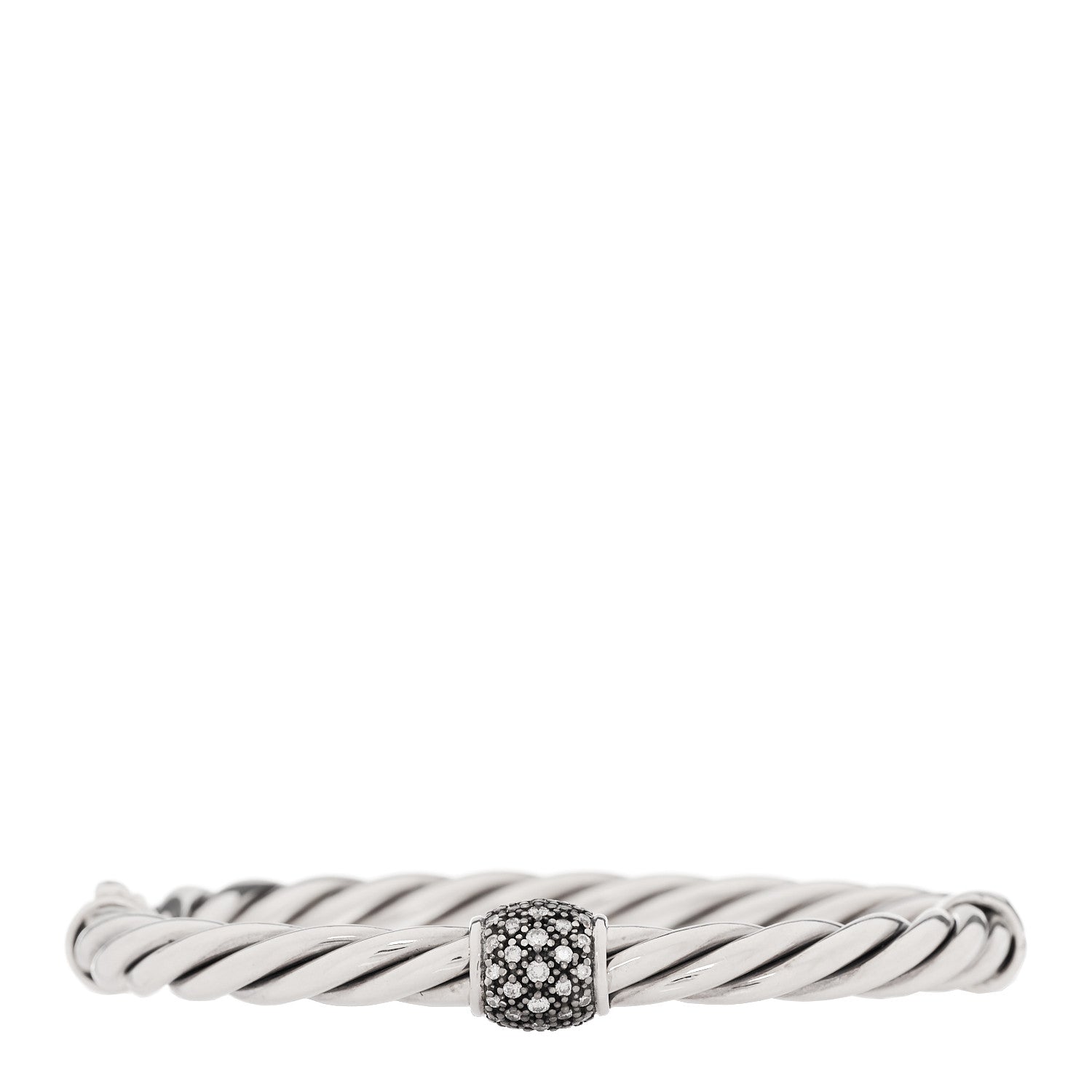 David Yurman Sterling Silver Diamond 6mm Metro Cable Station Bangle Bracelet 1 of 5