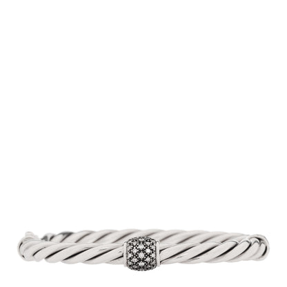 David Yurman Sterling Silver Diamond 6mm Metro Cable Station Bangle Bracelet 1 of 5