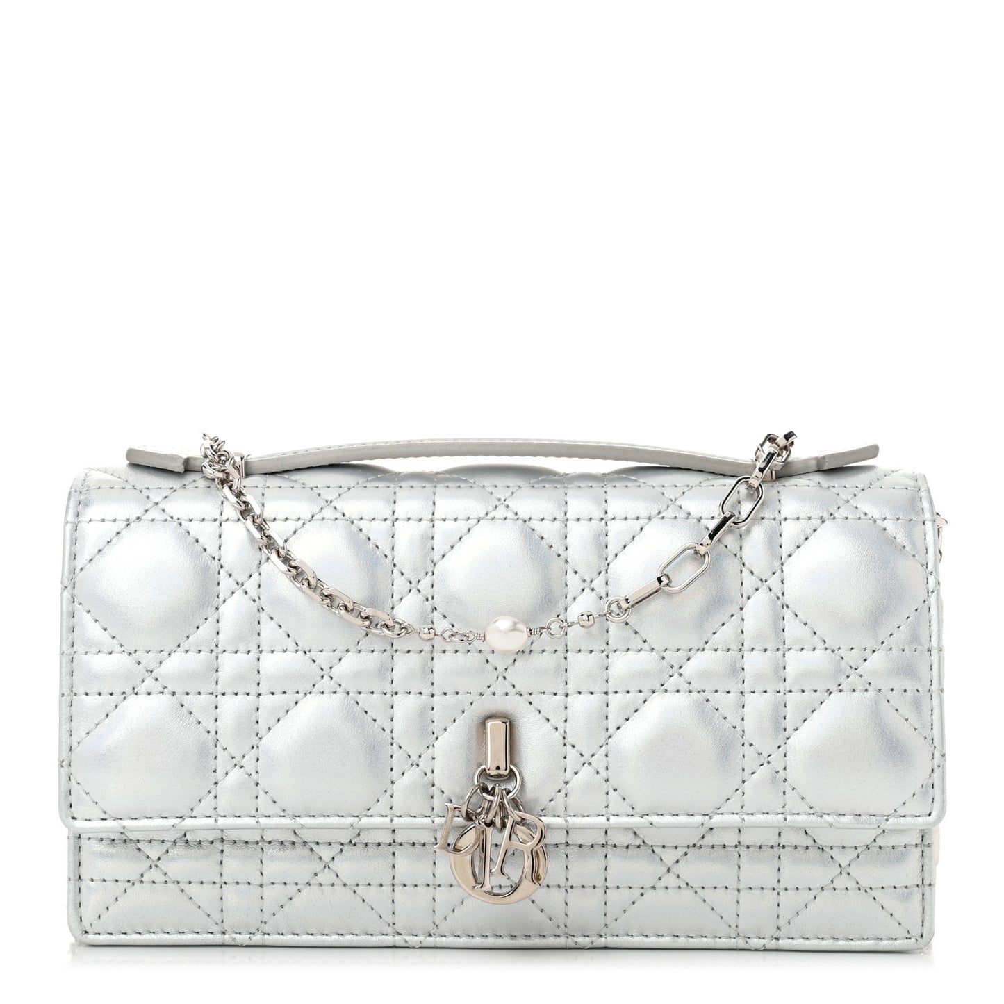 Iridescent Metallic Lambskin Cannage Mini My Dior Bag Silver