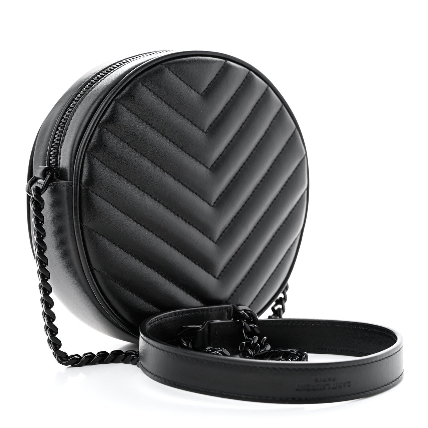 Calfskin Matelasse Chevron Round Vinyle Camera Bag Black