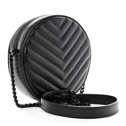 Saint Laurent Calfskin Matelasse Chevron Round Vinyle Camera Bag Black 3 of 11