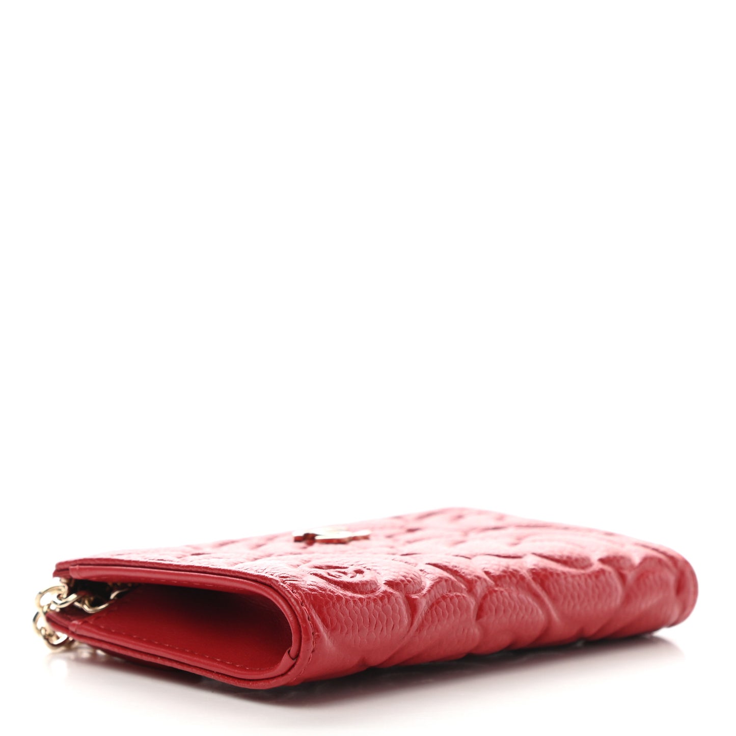Caviar Camellia Embossed Key Holder Case Red