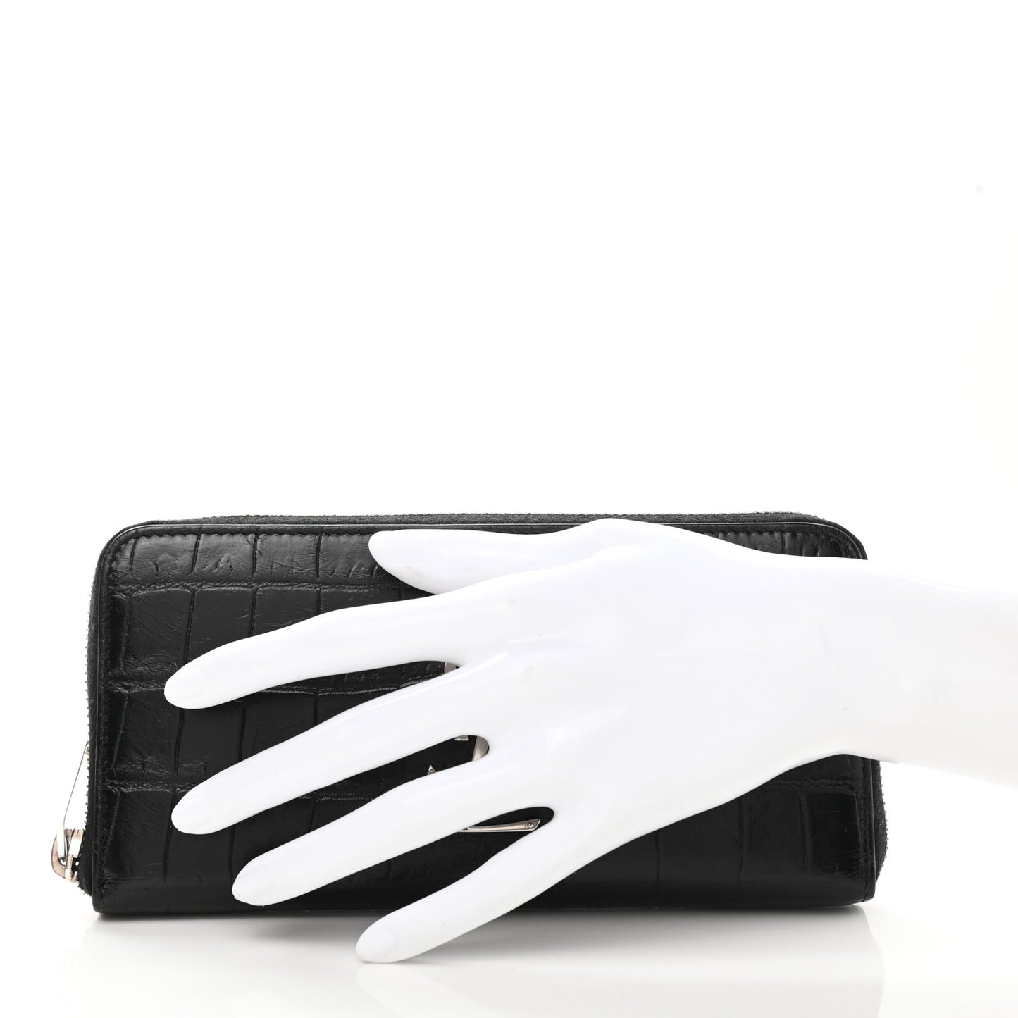 Calfskin Crocodile Embossed Monogram Zip Around Wallet Black