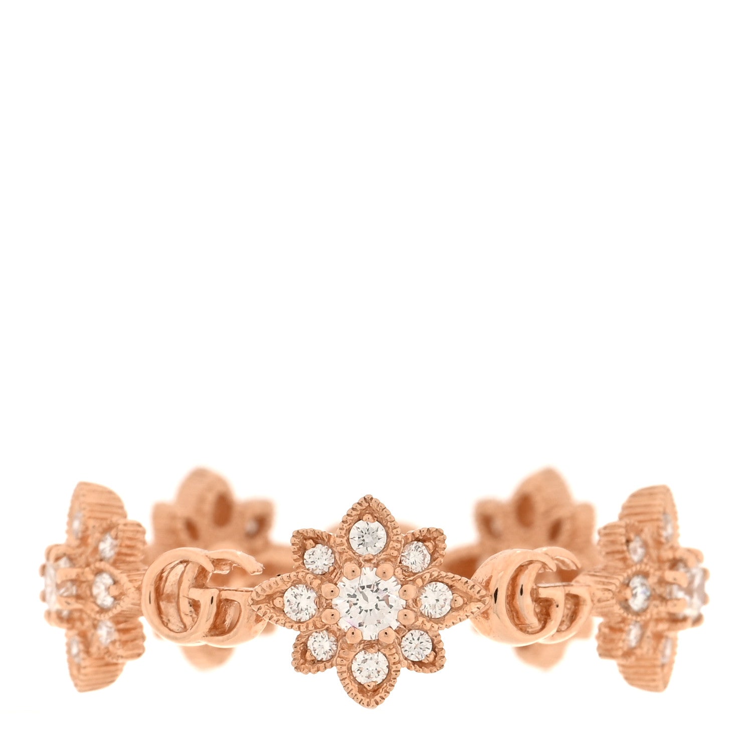 Gucci 18K Rose Gold Diamond Flora Ring 54 6.75 1 of 5