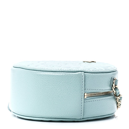 Chanel Caviar Camellia Embossed Round Clutch With Chain Light Blue 9 of 12