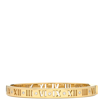 Tiffany 18K Yellow Gold Diamond Atlas Pierced Hinged Bangle Bracelet 1 of 3