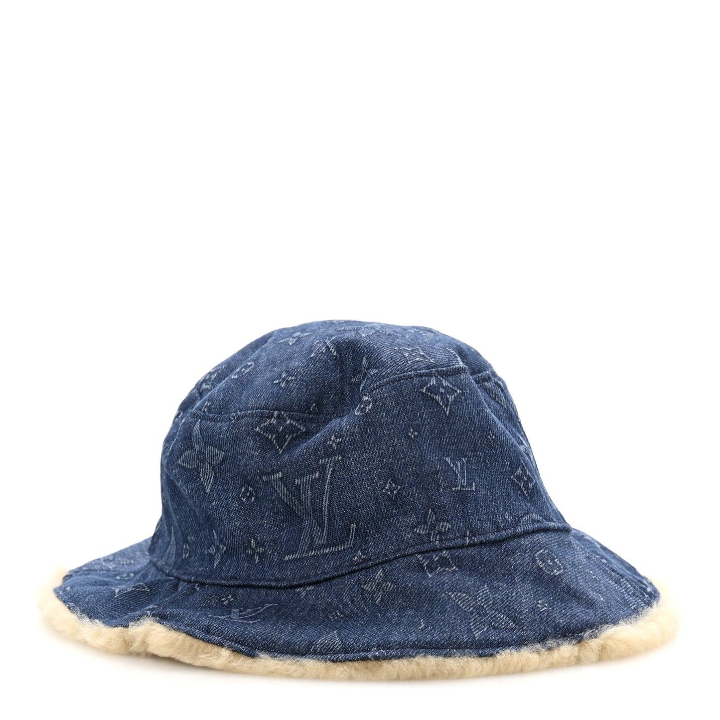 Monogram Denim Shearling Bucket Hat L Blue