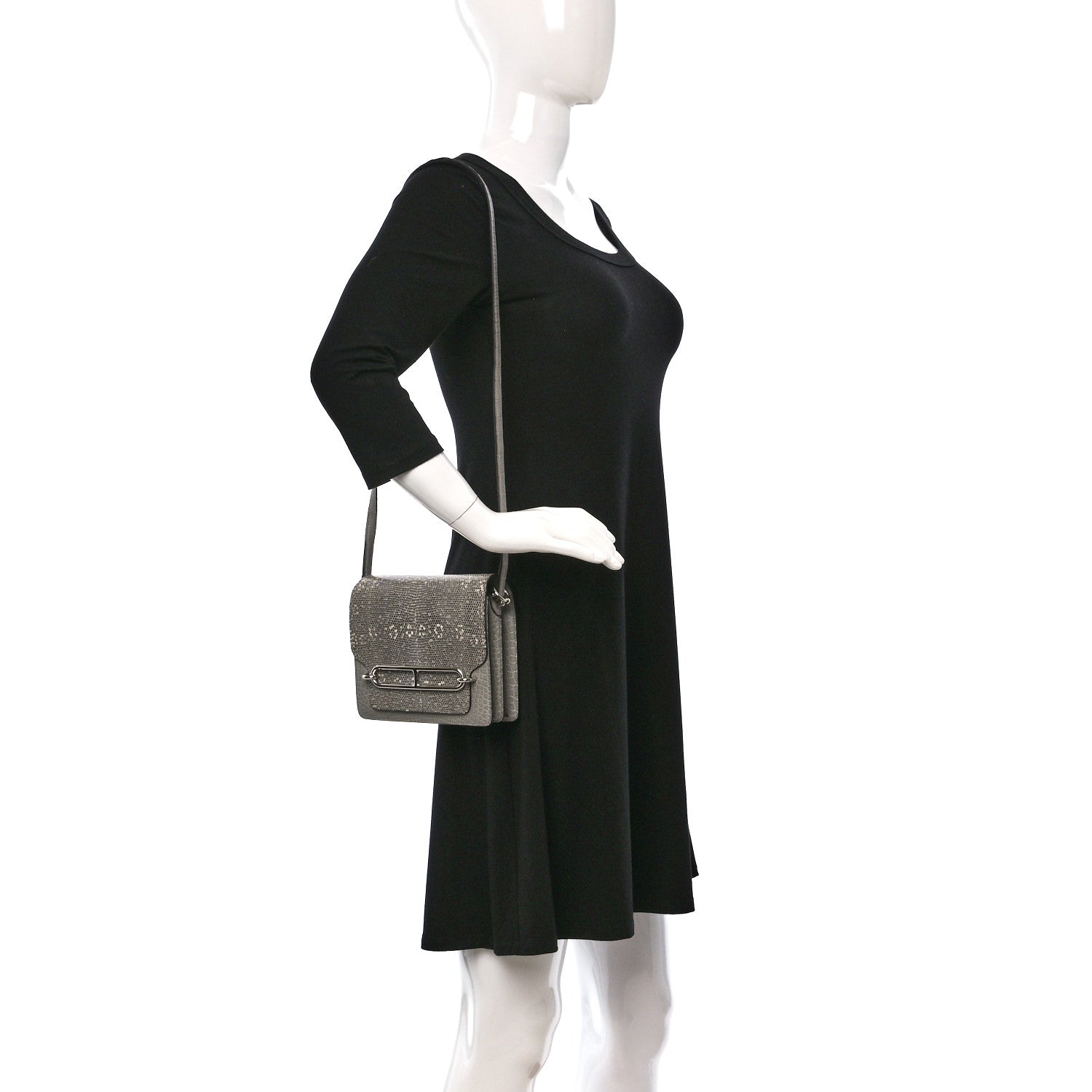Hermes Matte Alligator Lizard Mini Sac Roulis Ombre Gris Perle 2 of 11