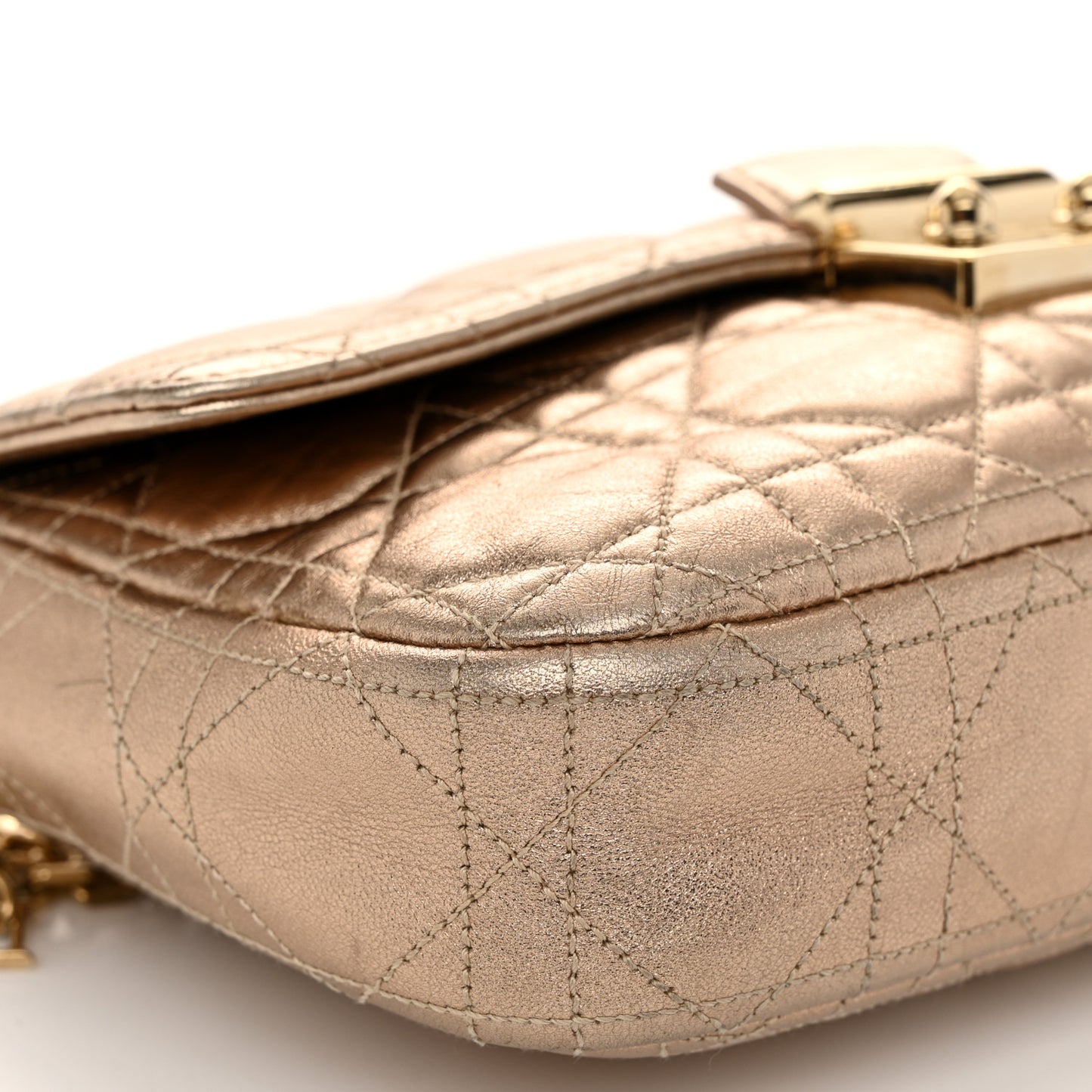 Metallic Lambskin Cannage Wallet on Chain Gold