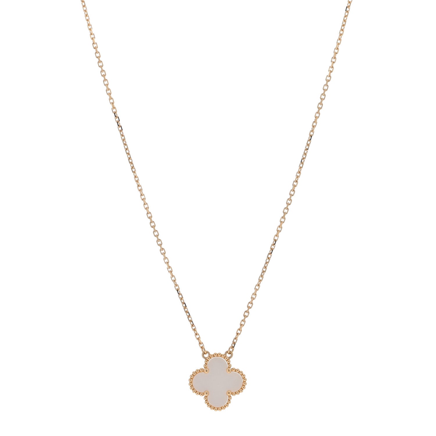 Van Cleef & Arpels 18K Yellow Gold Mother of Pearl Vintage Alhambra Pendant Necklace 1 of 3