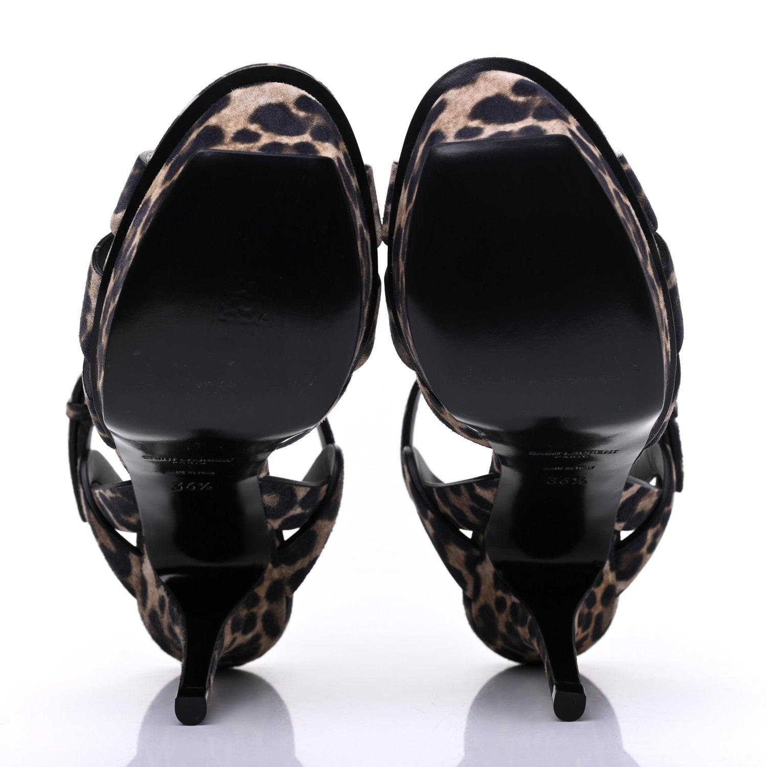 Saint Laurent Suede Leopard Print Tribute 75 Platform Sandals 36.5 Russian Beige 5 of 9