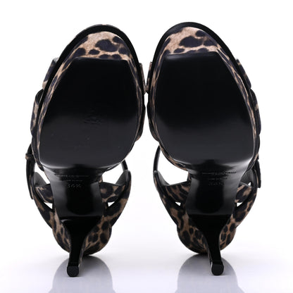 Saint Laurent Suede Leopard Print Tribute 75 Platform Sandals 36.5 Russian Beige 5 of 9