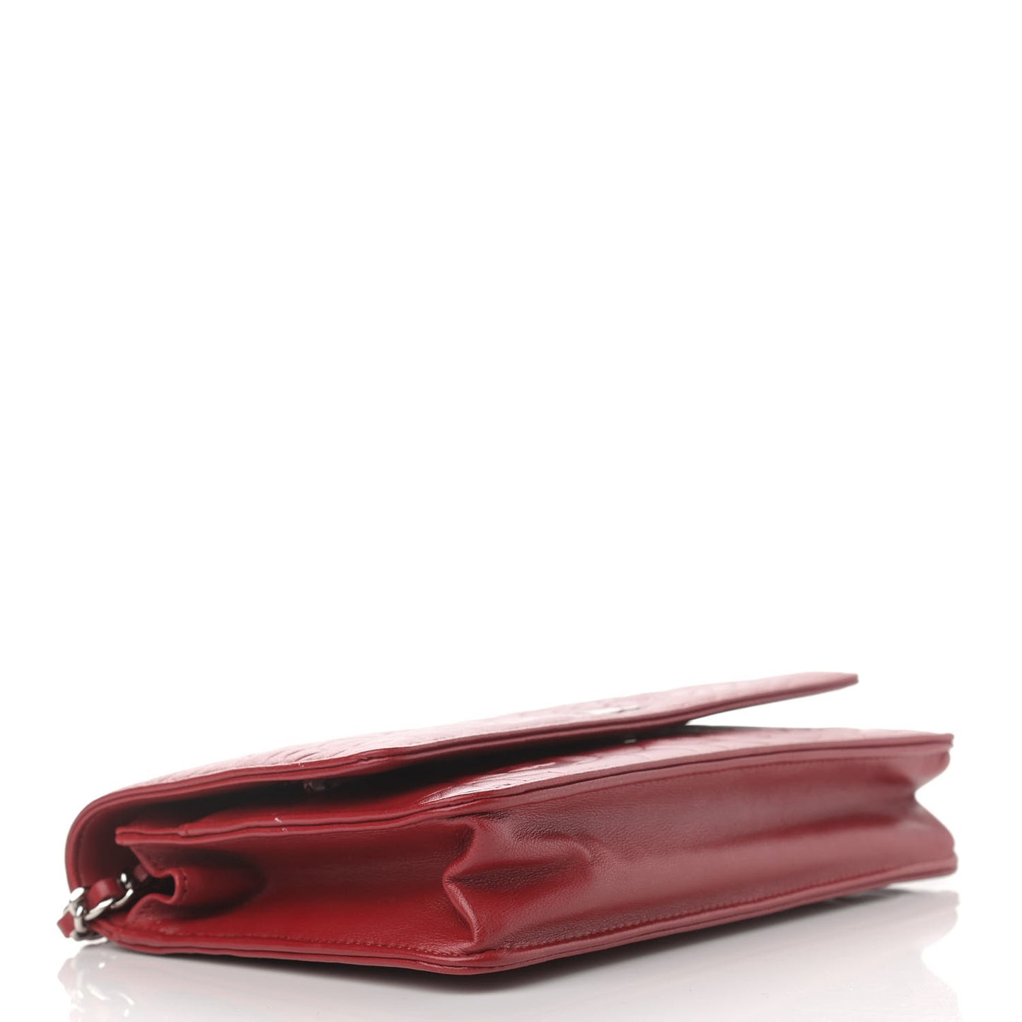 Lambskin Camellia Embossed Wallet On Chain WOC Red