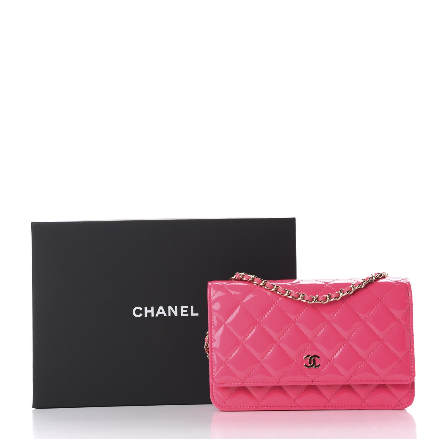 Chanel Patent Calfskin Quilted Wallet On Chain WOC Pink 12 of 12