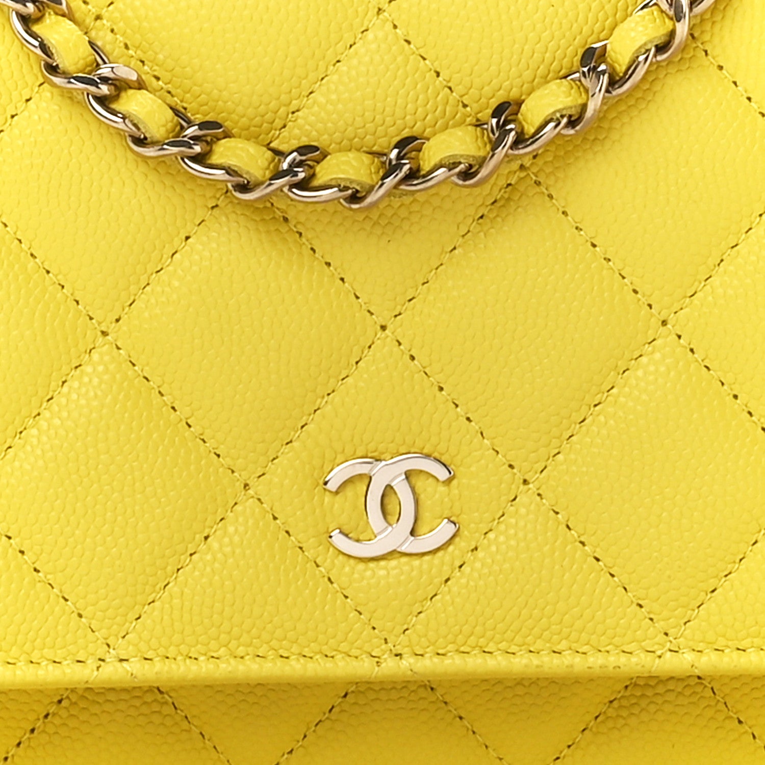 Chanel Caviar Quilted Wallet on Chain WOC Yellow 9 of 12