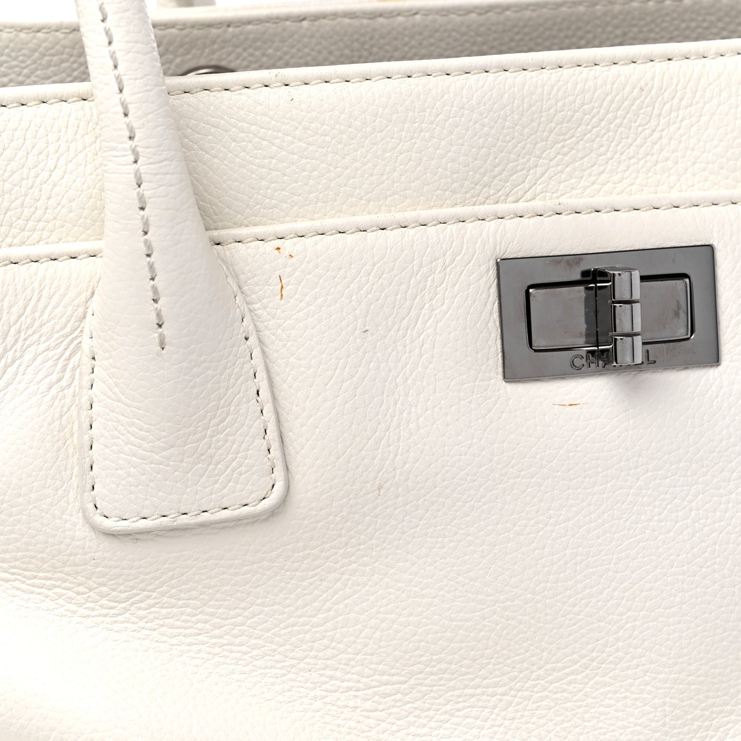 Calfskin Mademoiselle Lock Cerf Executive Shopper Tote White