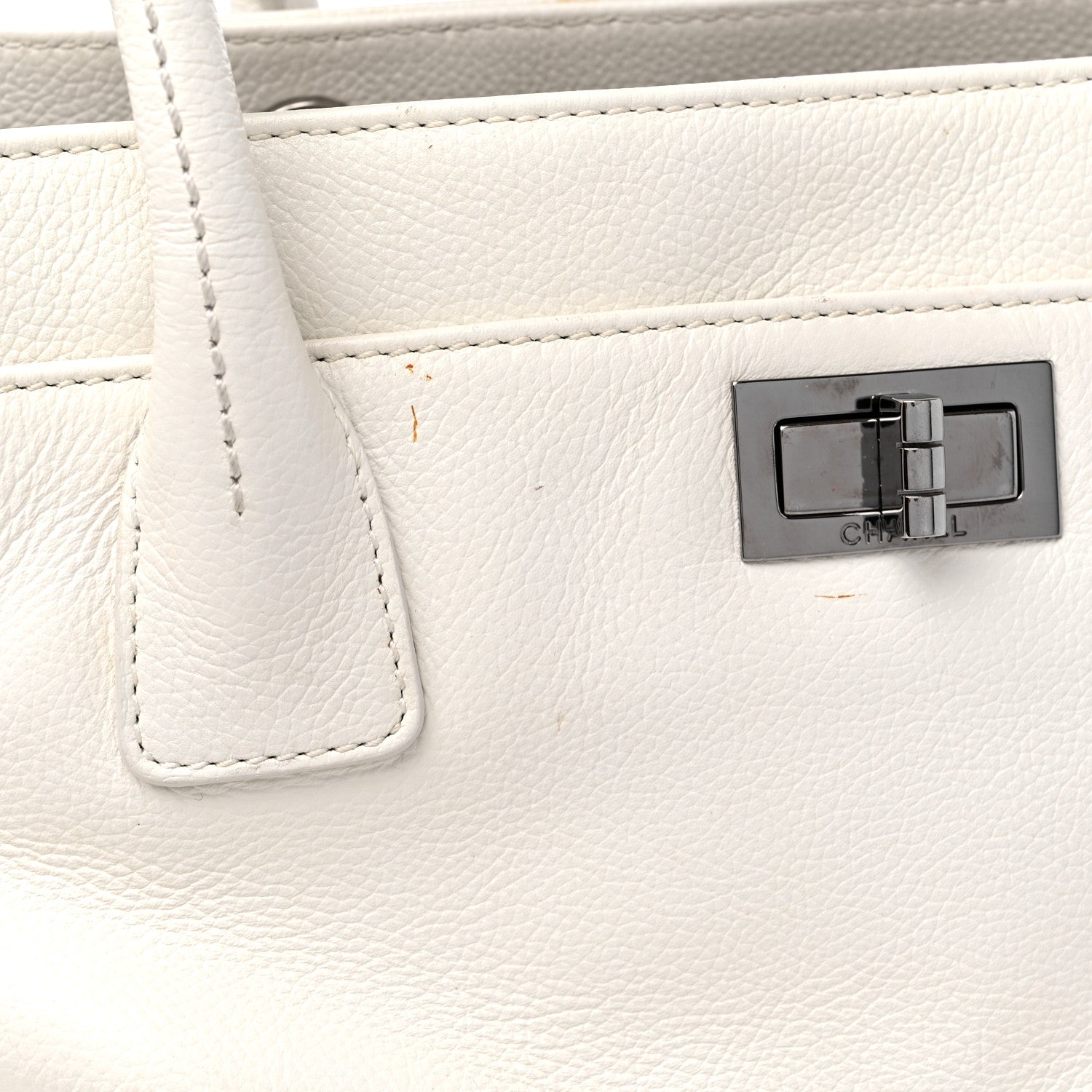 Chanel Calfskin Mademoiselle Lock Cerf Executive Shopper Tote White 20 of 22