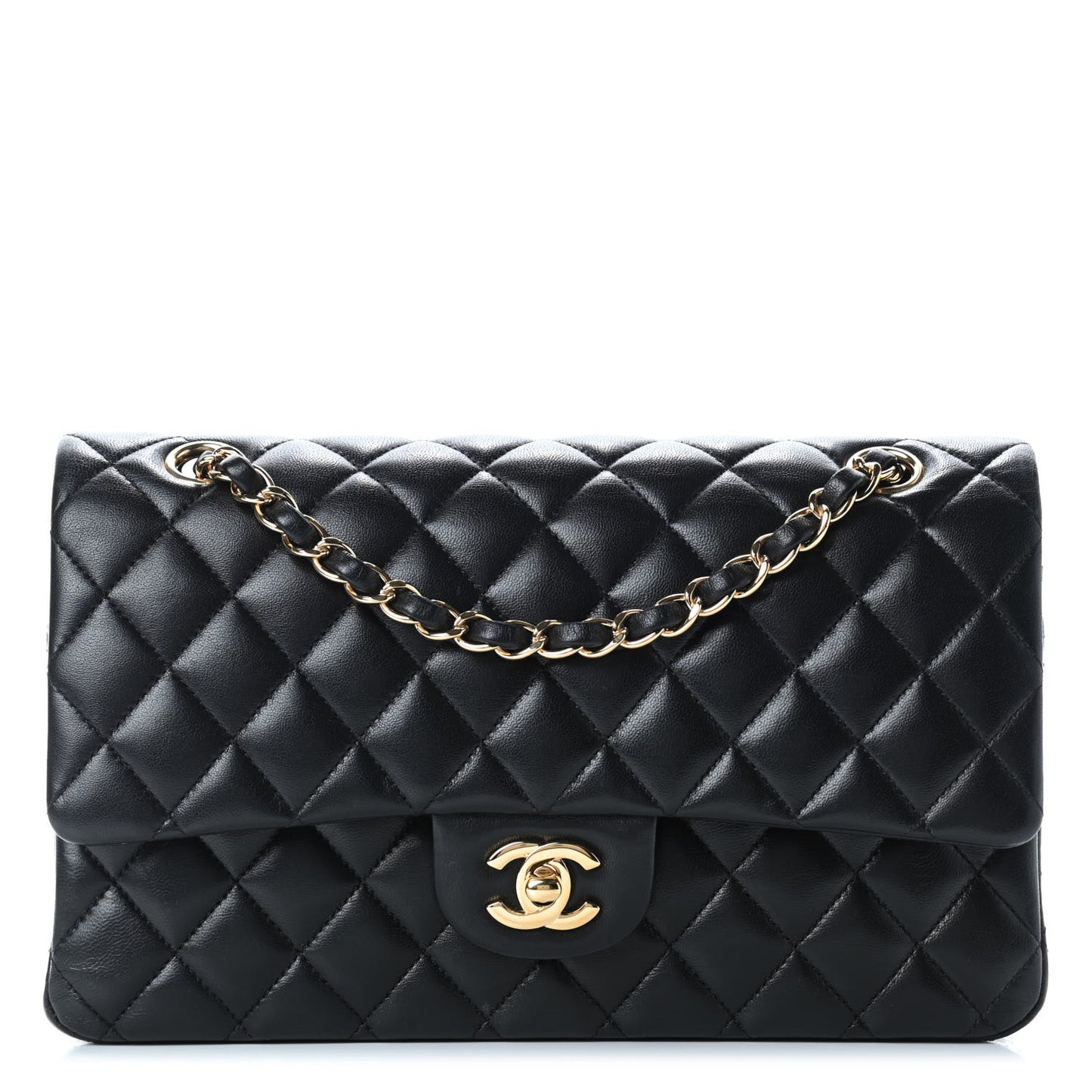 Lambskin Quilted Medium Double Flap Black
