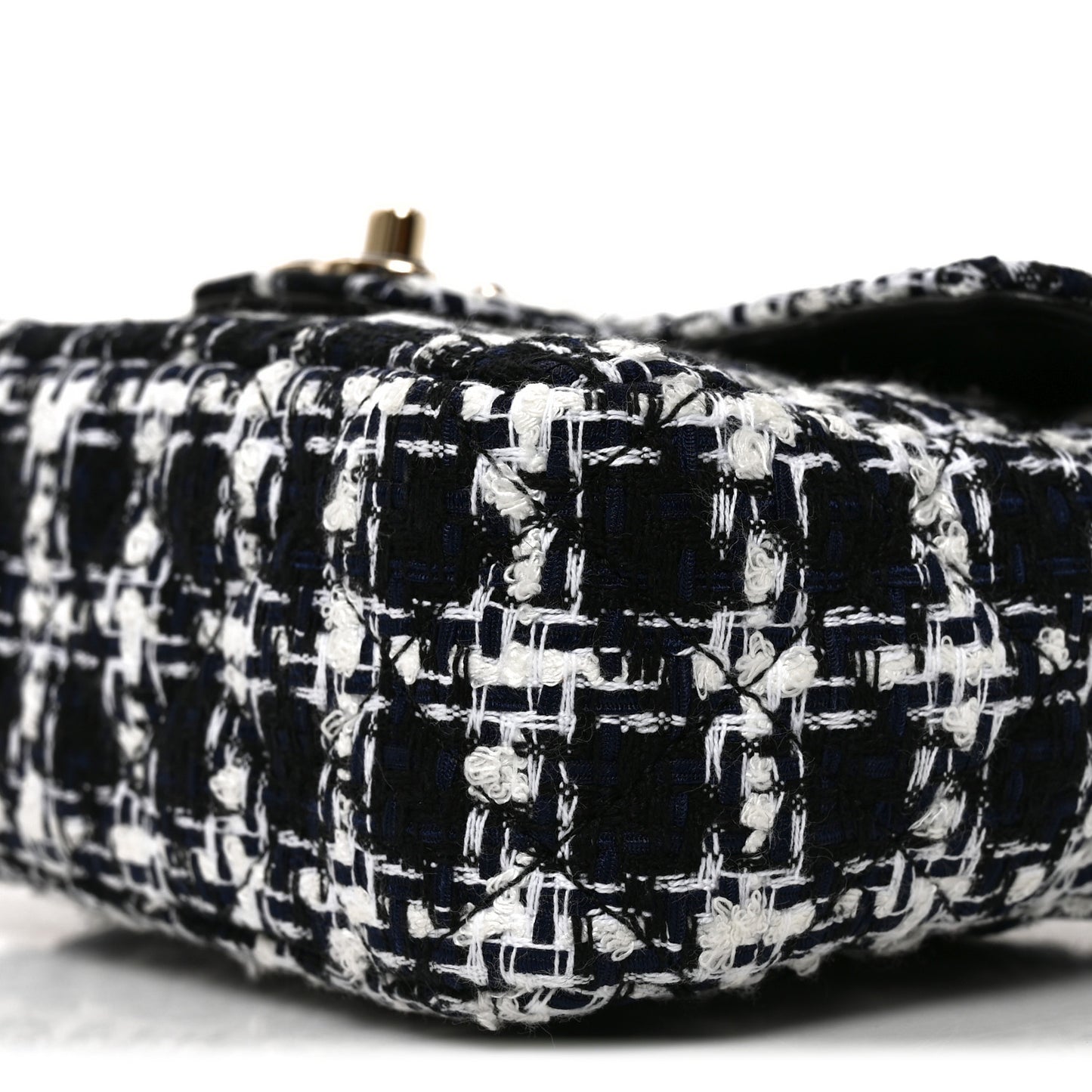 Tweed Resin Quilted Mini Heart Square Flap Navy White Black