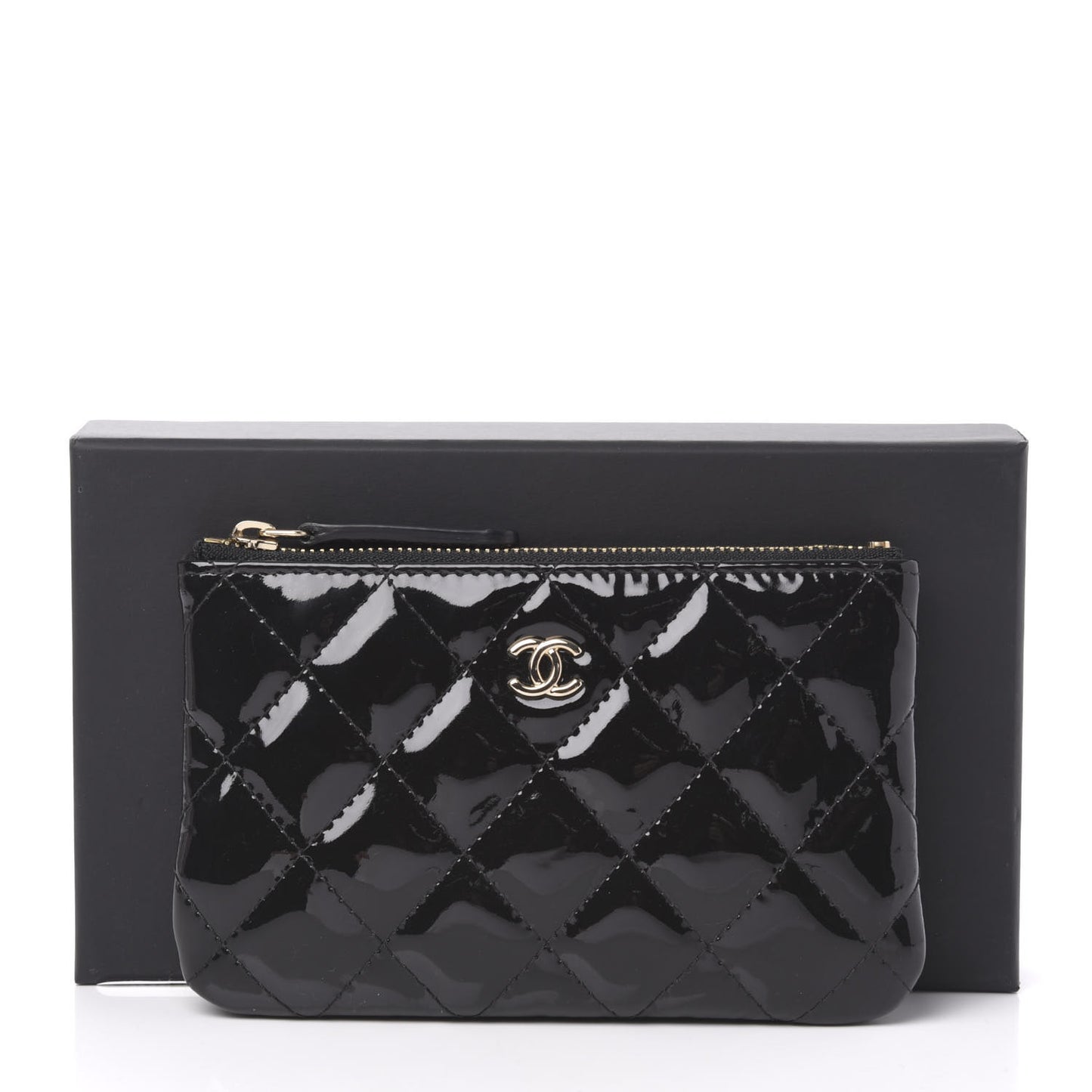 Patent Quilted Small Cosmetic Case Black