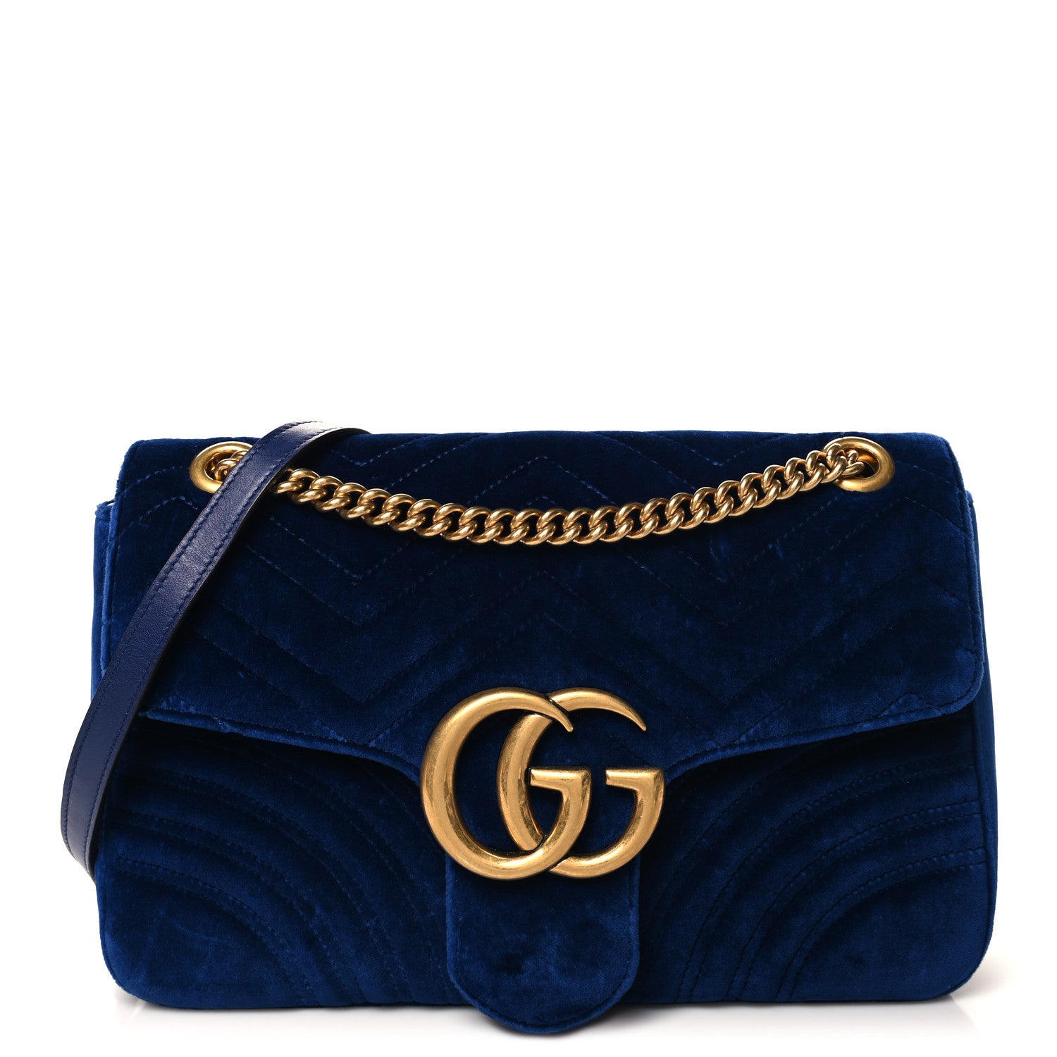 Gucci Velvet Matelasse Medium GG Marmont Shoulder Bag Cobalt Blue 1 of 11