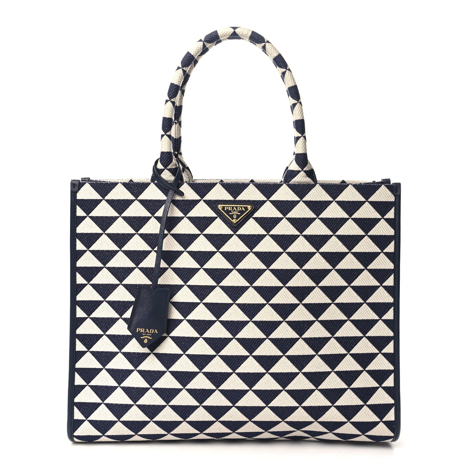 Prada Jacquard Saffiano Triangolo Symbole Embroidered Large Tote Baltico Talco 1 of 9