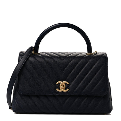 Chanel Caviar Chevron Quilted Small Coco Handle Flap Navy 1 of 8