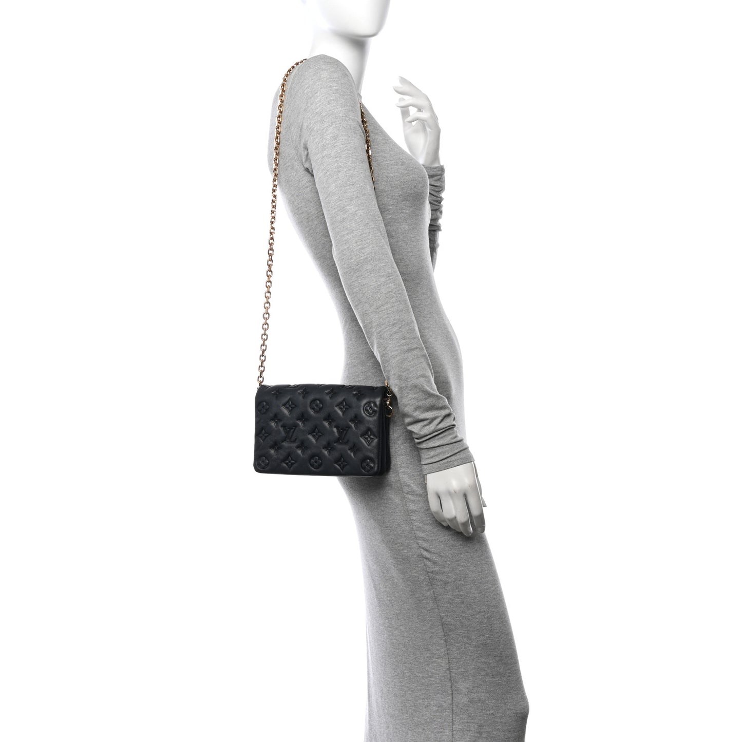Lambskin Embossed Monogram Pochette Coussin Black
