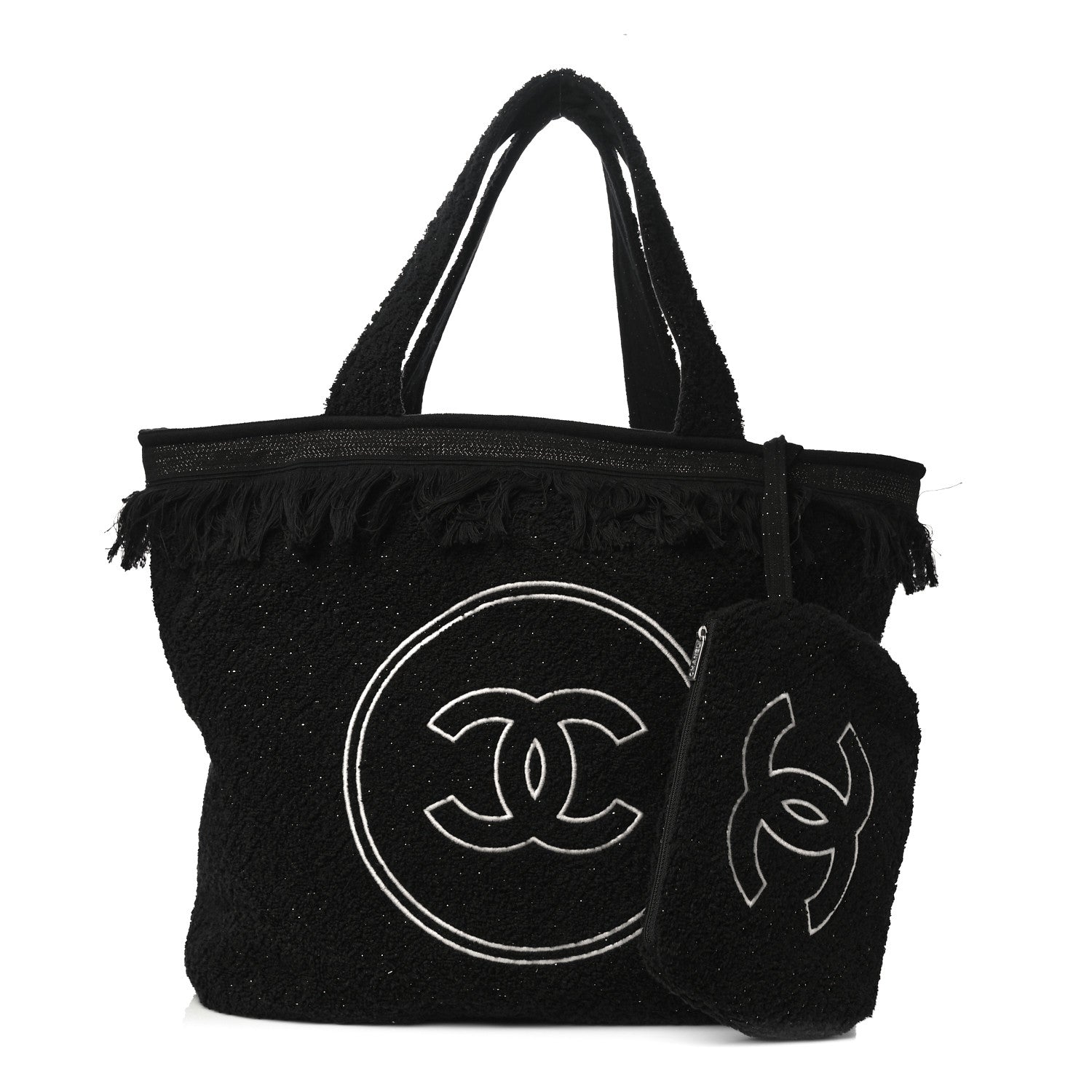 Chanel Terry Cotton CC Beach Tote Towel Set Black 3 of 16