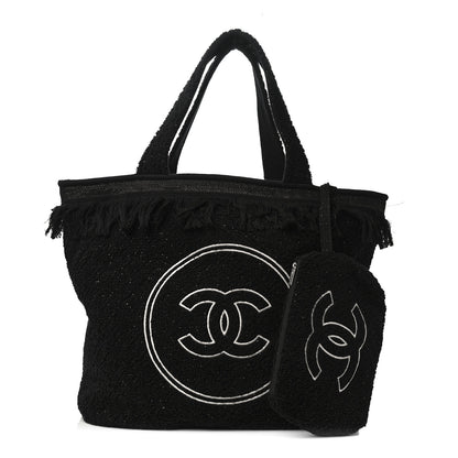 Chanel Terry Cotton CC Beach Tote Towel Set Black 3 of 16